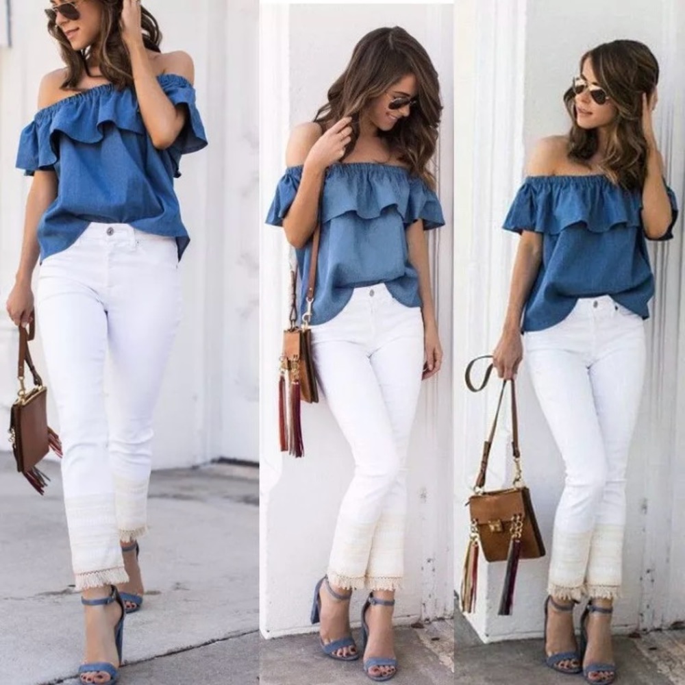 JUST IN 🌷 Denim Ruffle Top - Picture 5 of 7